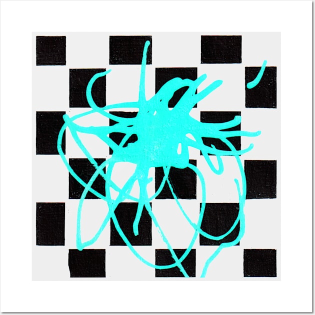 Inverted Blue Stained Chessboard Geometric Abstract Acrylic Painting Wall Art by abstractartalex